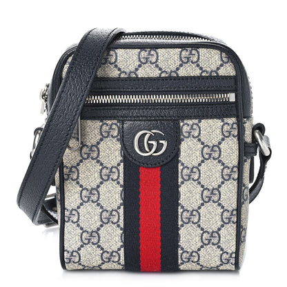 Gucci GG Supreme Monogram Textured Calfskin Web Mini Ophidia Messenger Beige Blue 1 of 10