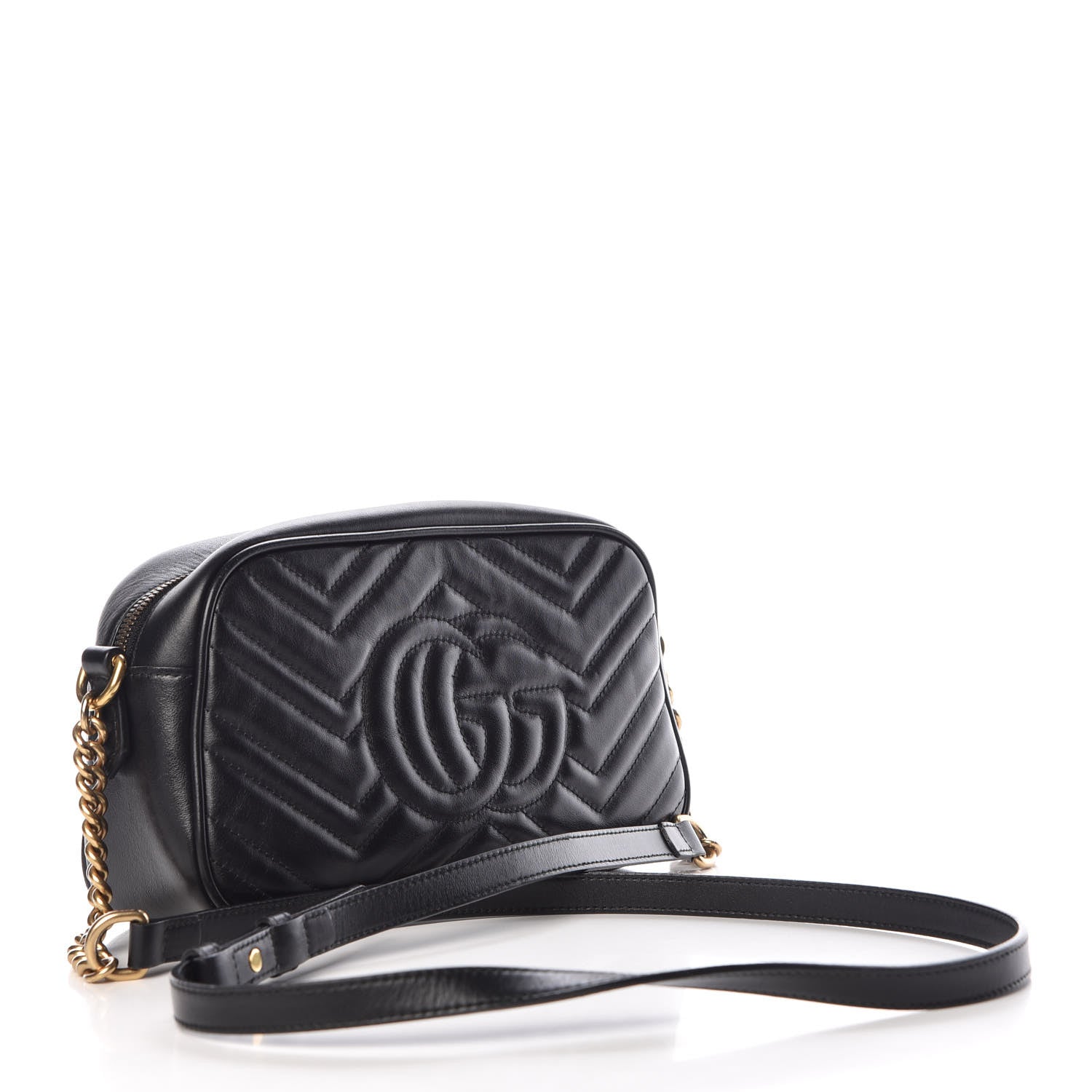 Gucci Calfskin Matelasse Small GG Marmont Chain Shoulder Bag Black 3 of 16