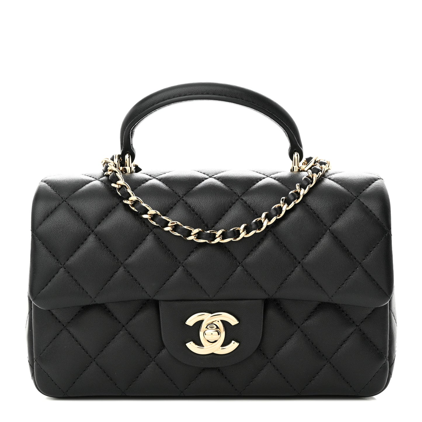 Lambskin Quilted Mini Top Handle Rectangular Flap Black
