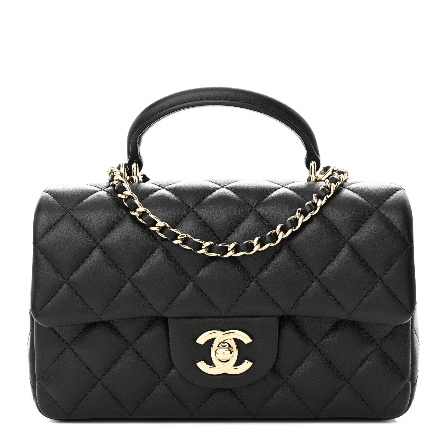 Chanel Lambskin Quilted Mini Top Handle Rectangular Flap Black 1 of 11