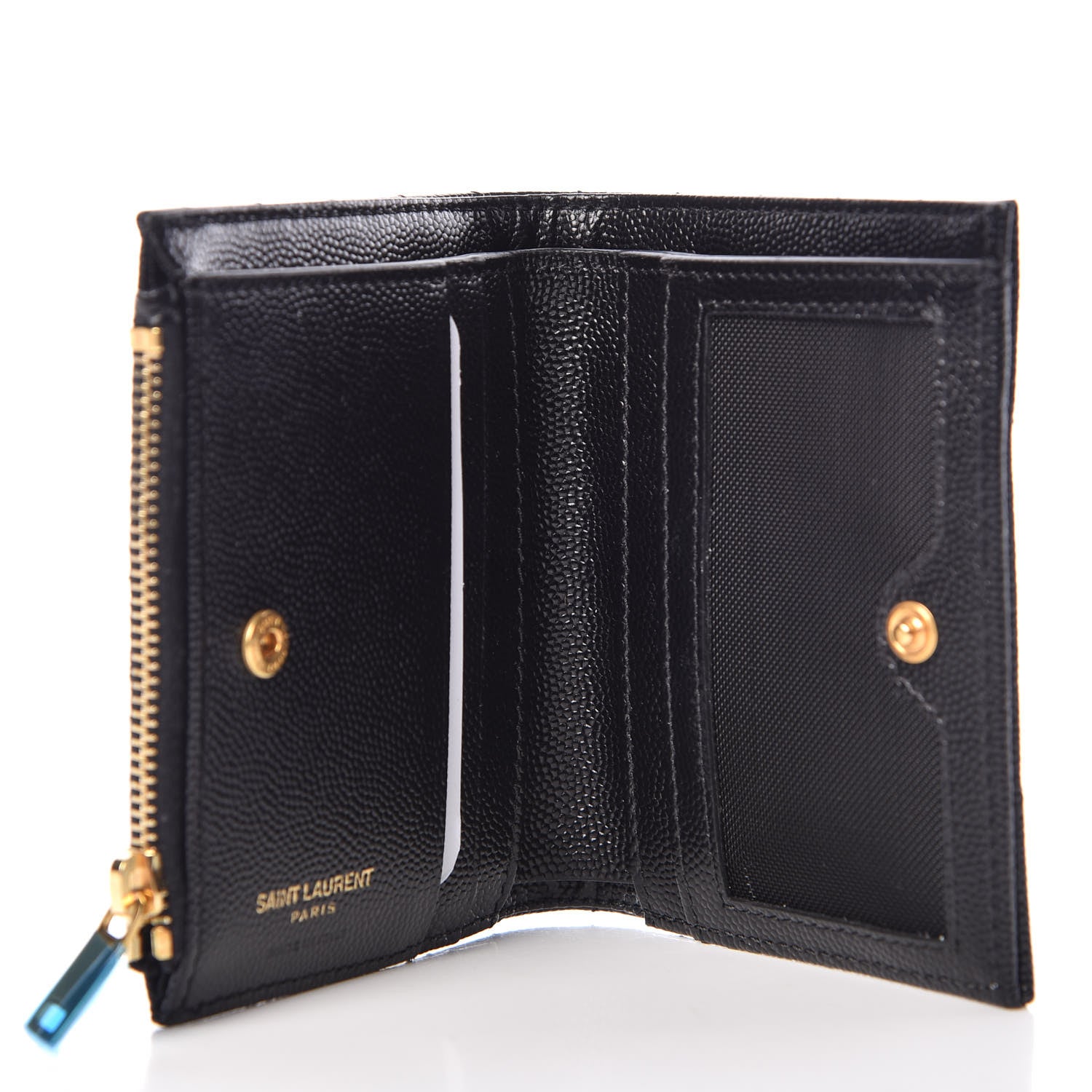 Saint Laurent Grain De Poudre Matelasse Chevron Monogram Zipped Card Case Black 5 of 8