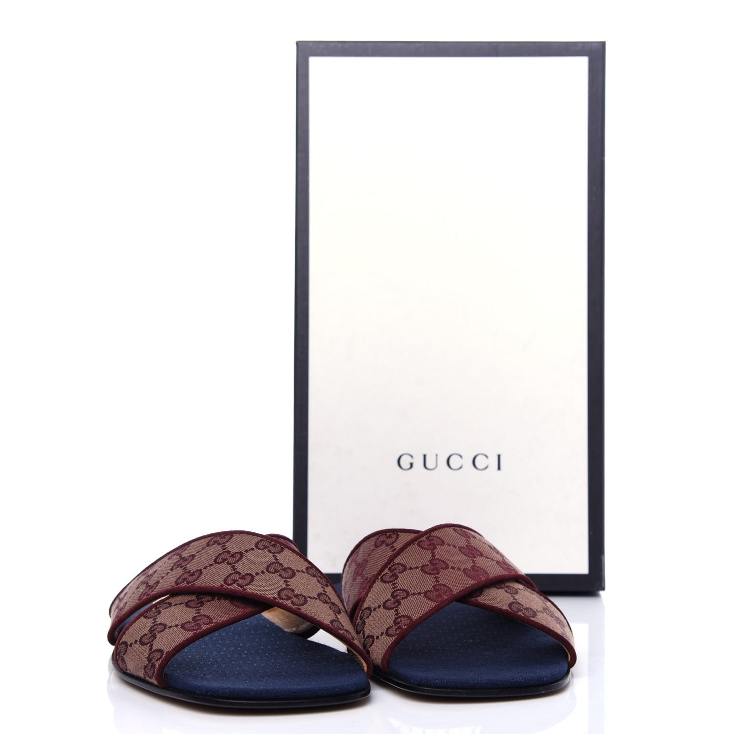 Canvas GG Monogram Mens Criss Cross Slide Sandals 12 Sahara Rubino Chardonnay
