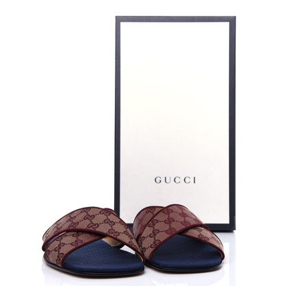 Gucci Canvas GG Monogram Mens Criss Cross Slide Sandals 12 Sahara Rubino Chardonnay 11 of 11