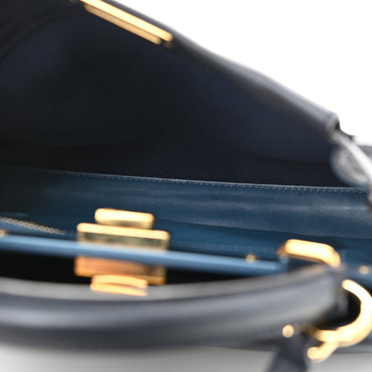 Fendi Vitello Seta Shiny Nappa Medium Peekaboo Iconic Satchel Blue Notte Turchese 6 of 13