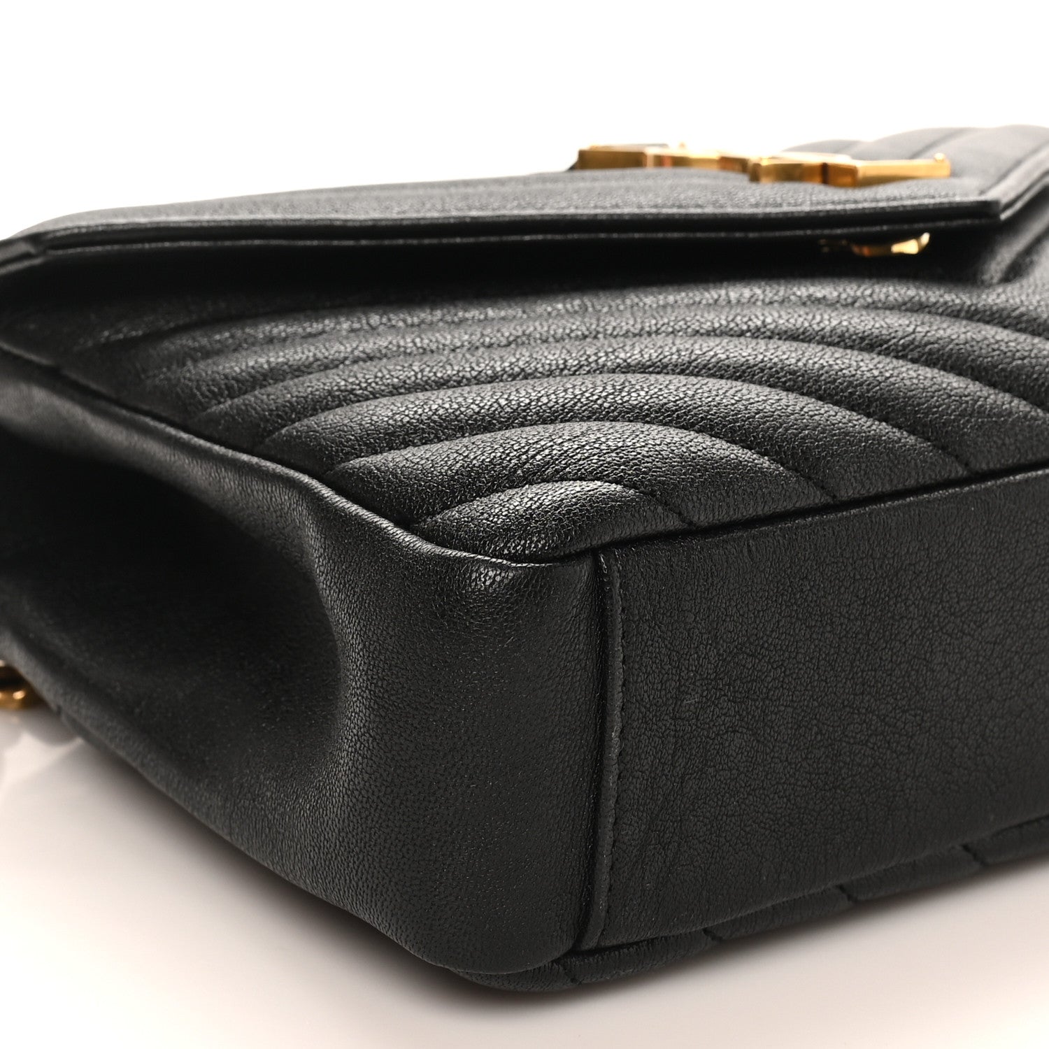 Saint Laurent Sheepskin Matelasse Chevron Monogram Medium College Bag Black 9 of 10