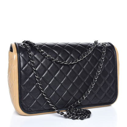 Chanel Lambskin Quilted Large Twist Two Tone Flap Bag Black Beige 4 of 14