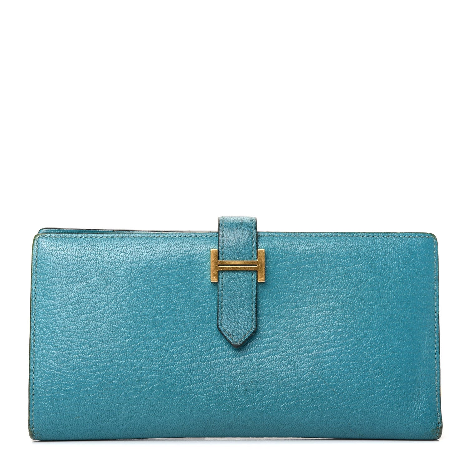 Hermes Chevre Mysore Bearn Gusset Wallet Bleu Paon 1 of 6
