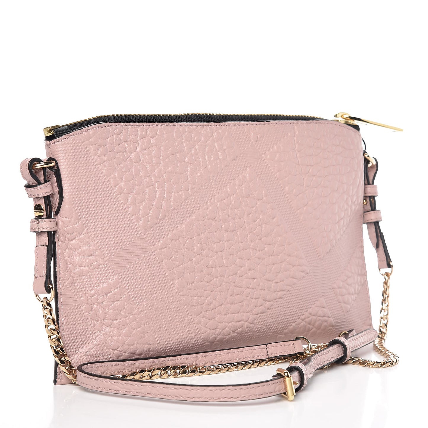 Signature Grain Calfskin Check Embossed Peyton Crossbody Clutch Bag Pale Orchid