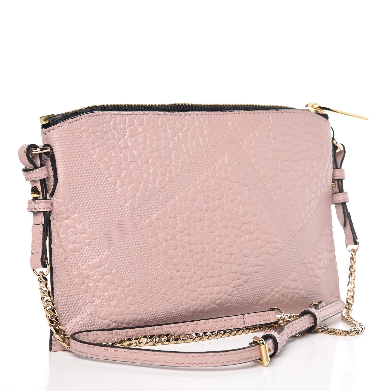 Burberry Signature Grain Calfskin Check Embossed Peyton Crossbody Clutch Bag Pale Orchid 3 of 10