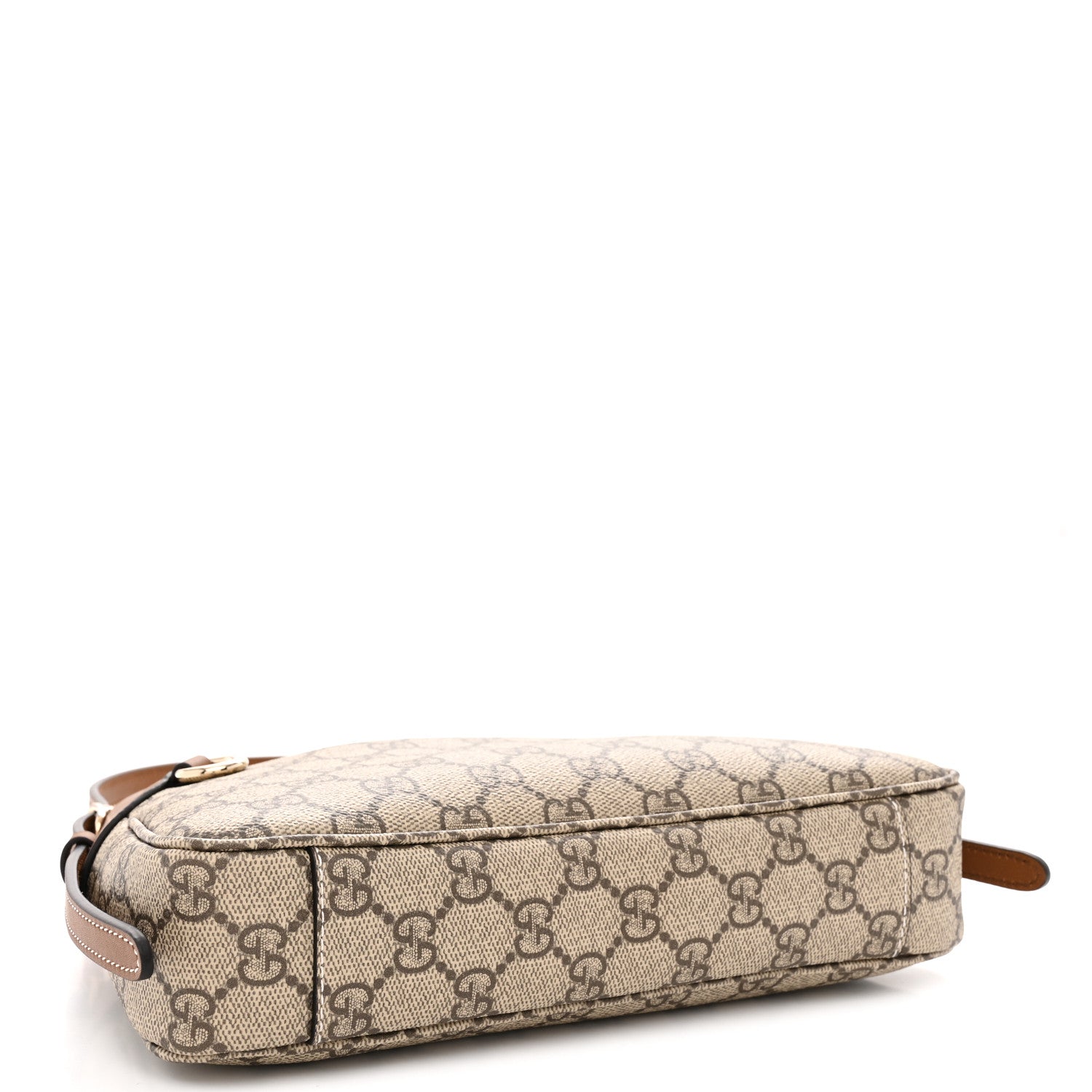 Gucci GG Supreme Monogram Textured Calfskin Small Emblem Shoulder Bag Beige Dark Brown 4 of 11