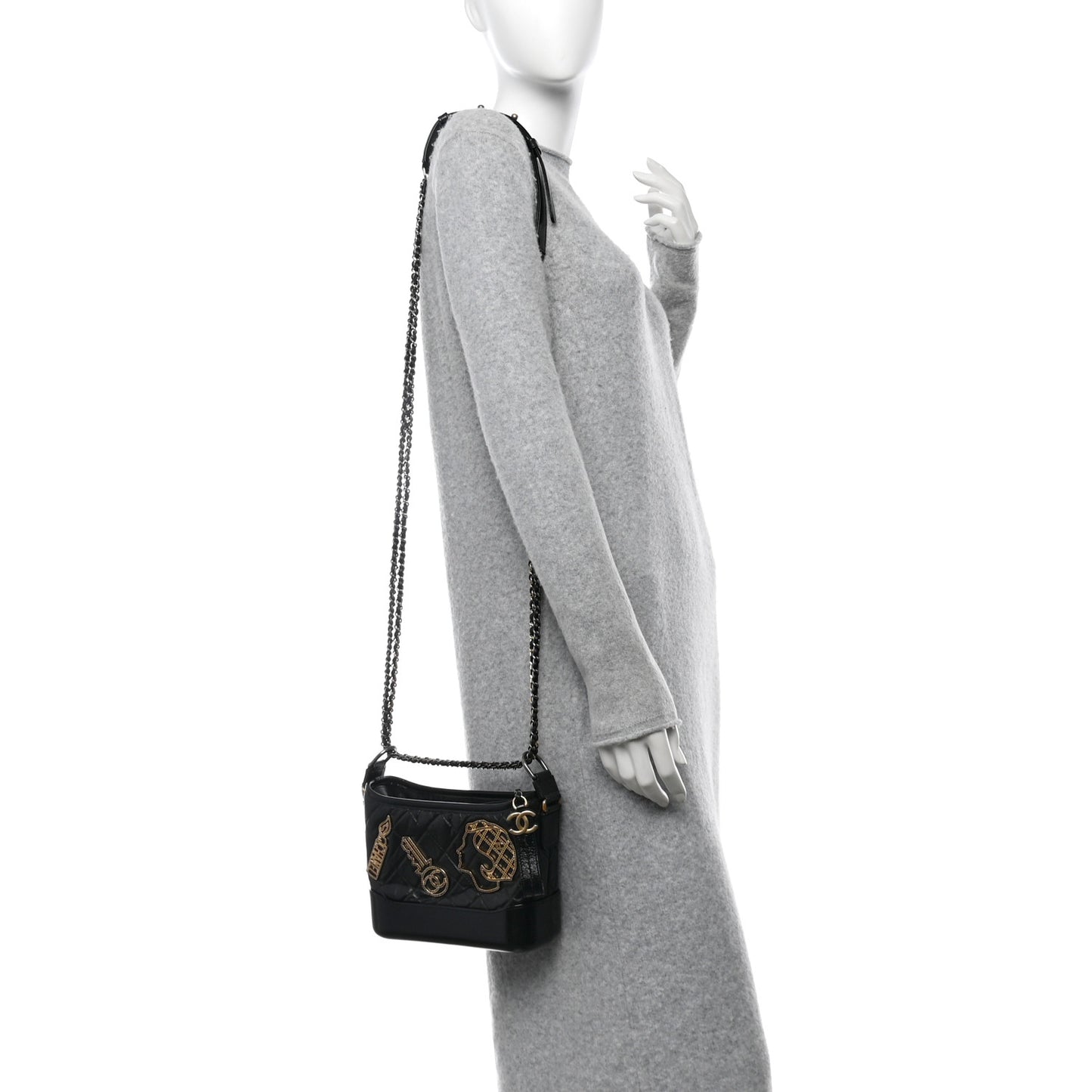 Aged Calfskin Quilted Charms Small Gabrielle Hobo Black