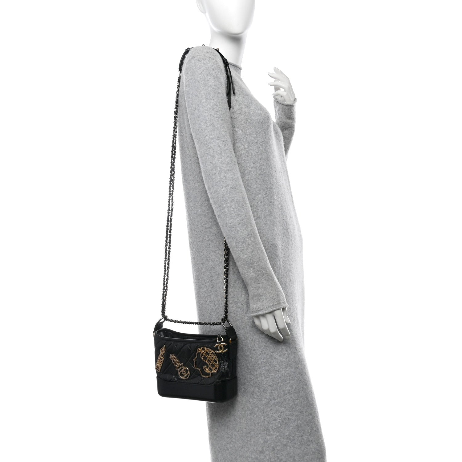 Chanel Aged Calfskin Quilted Charms Small Gabrielle Hobo Black 2 of 11