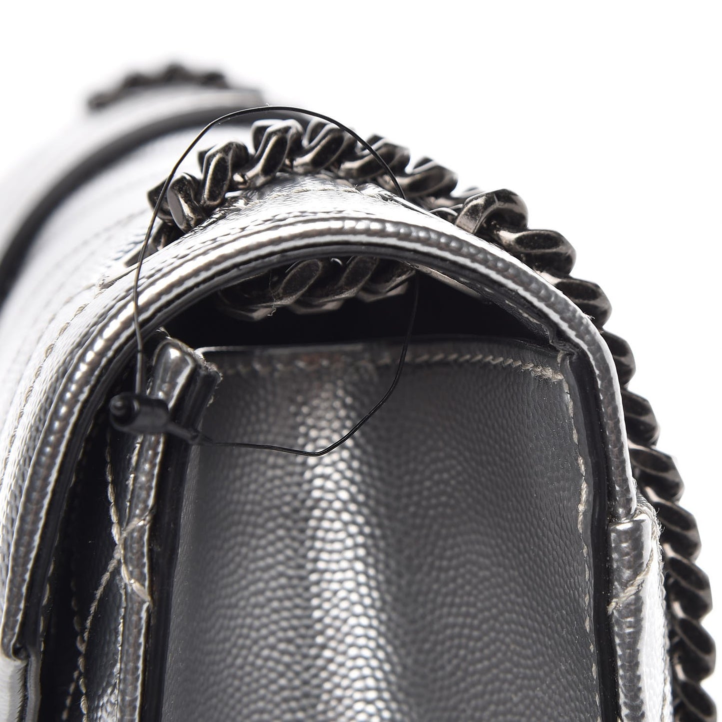 Metallic Grain De Poudre Textured Mixed Matelasse Triquilt Medium Monogram Satchel Silver