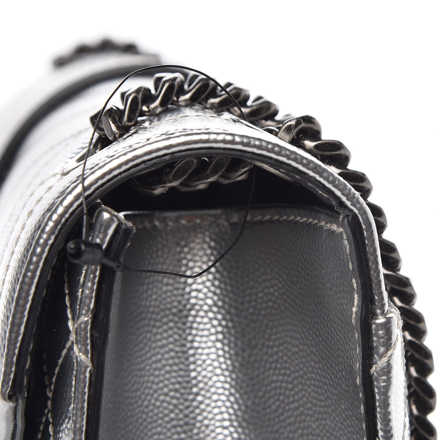 Saint Laurent Metallic Grain De Poudre Textured Mixed Matelasse Triquilt Medium Monogram Satchel Silver 8 of 8