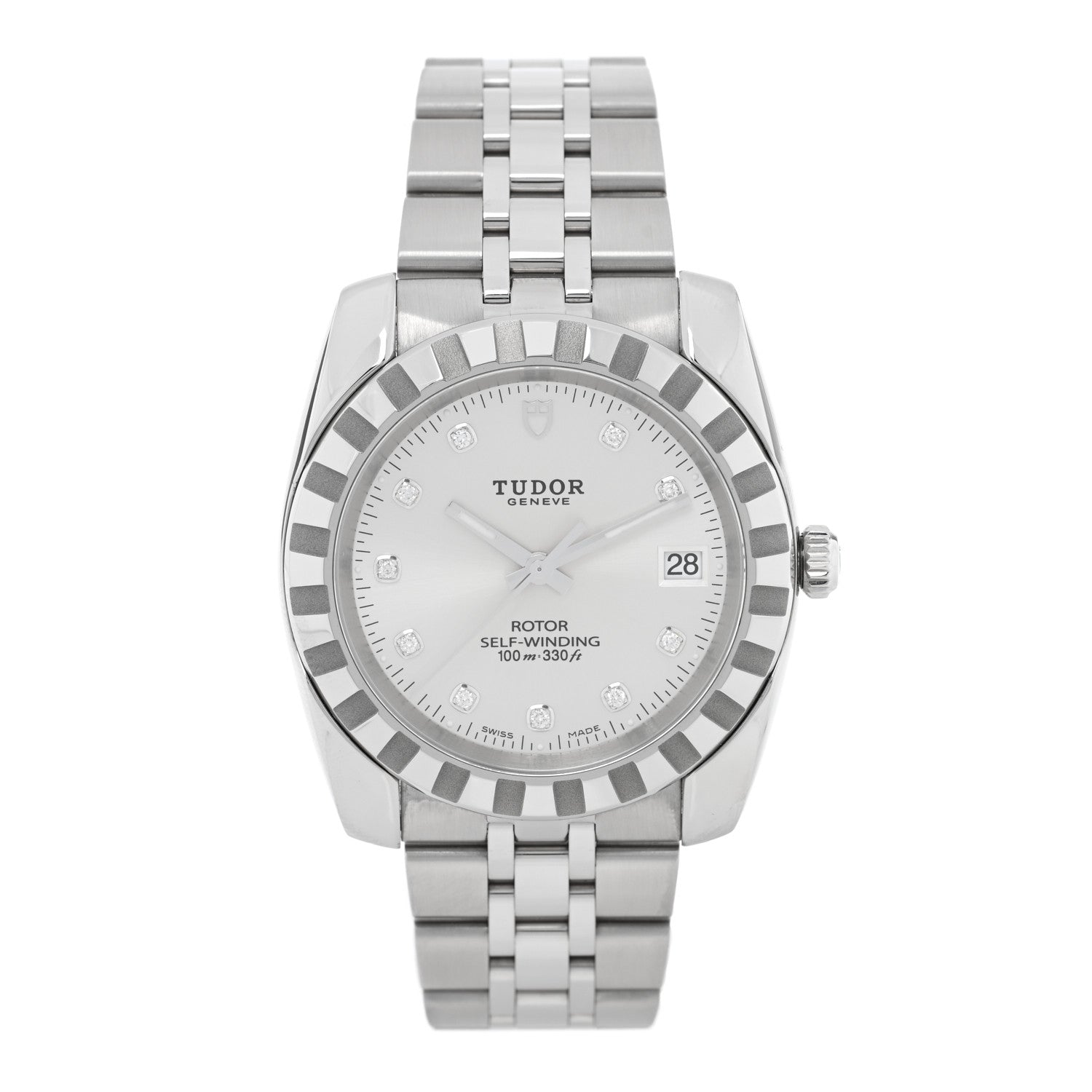TUDOR Stainless Steel Diamond 38mm Classic Date Automatic Watch Silver 21010 1 of 5