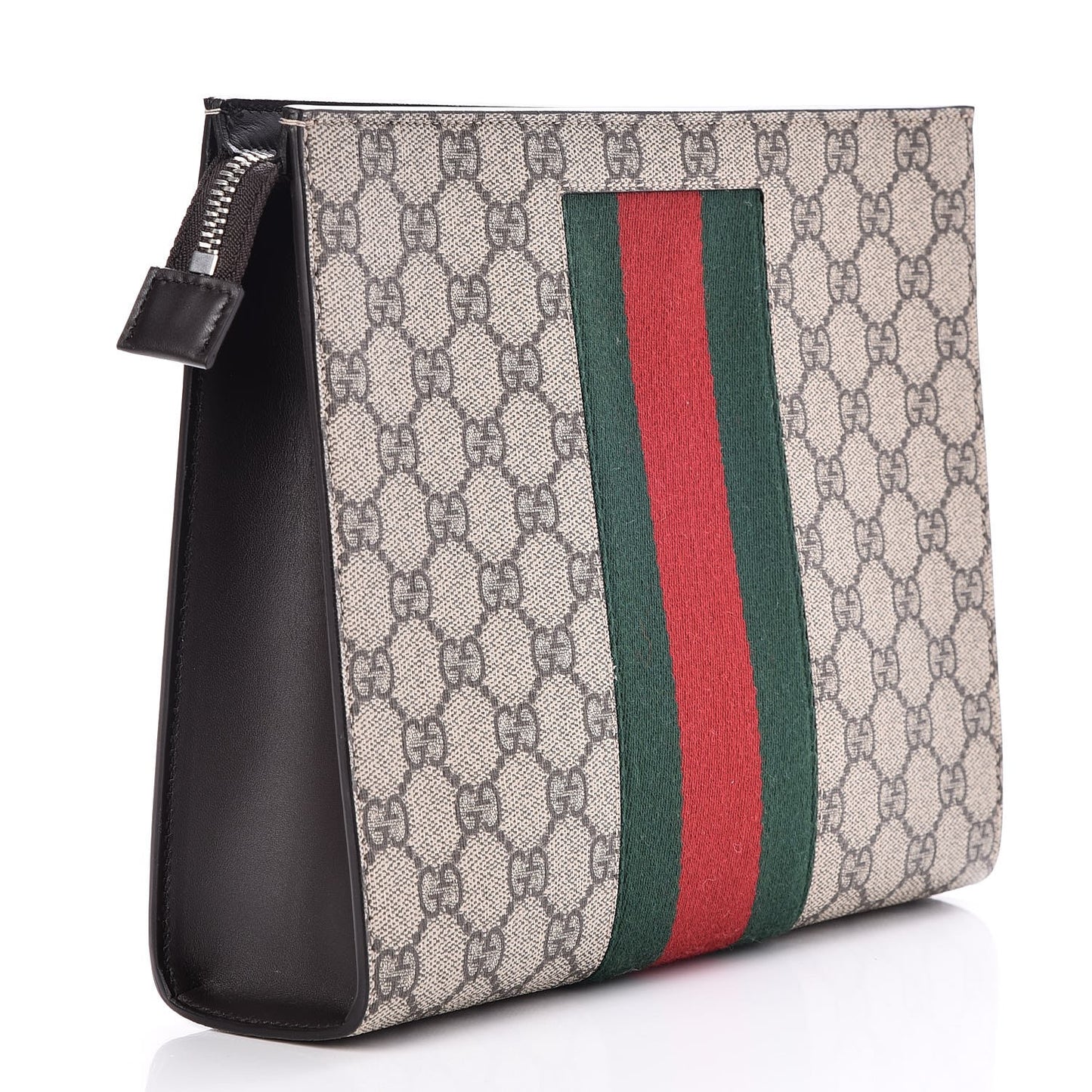 GG Supreme Monogram Selleria Calfskin Web New Web Cosmetic Case Beige Ebony Cocoa