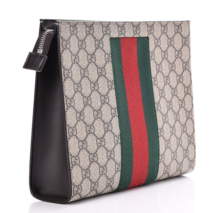 Gucci GG Supreme Monogram Selleria Calfskin Web New Web Cosmetic Case Beige Ebony Cocoa 3 of 7