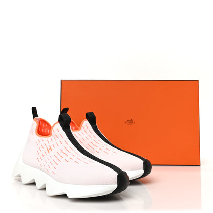 Hermes Technical Canvas Goatskin Womens Eclair Sneakers 36.5 White Orange 7 of 7