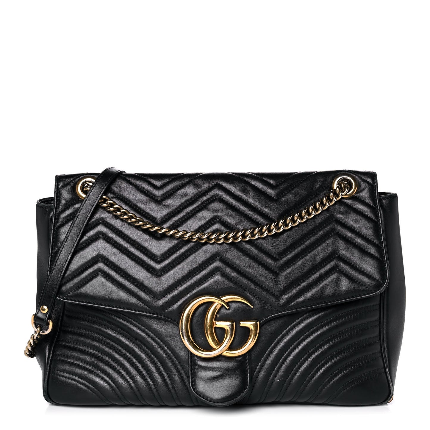 Calfskin Matelasse Large GG Marmont Shoulder Bag Black