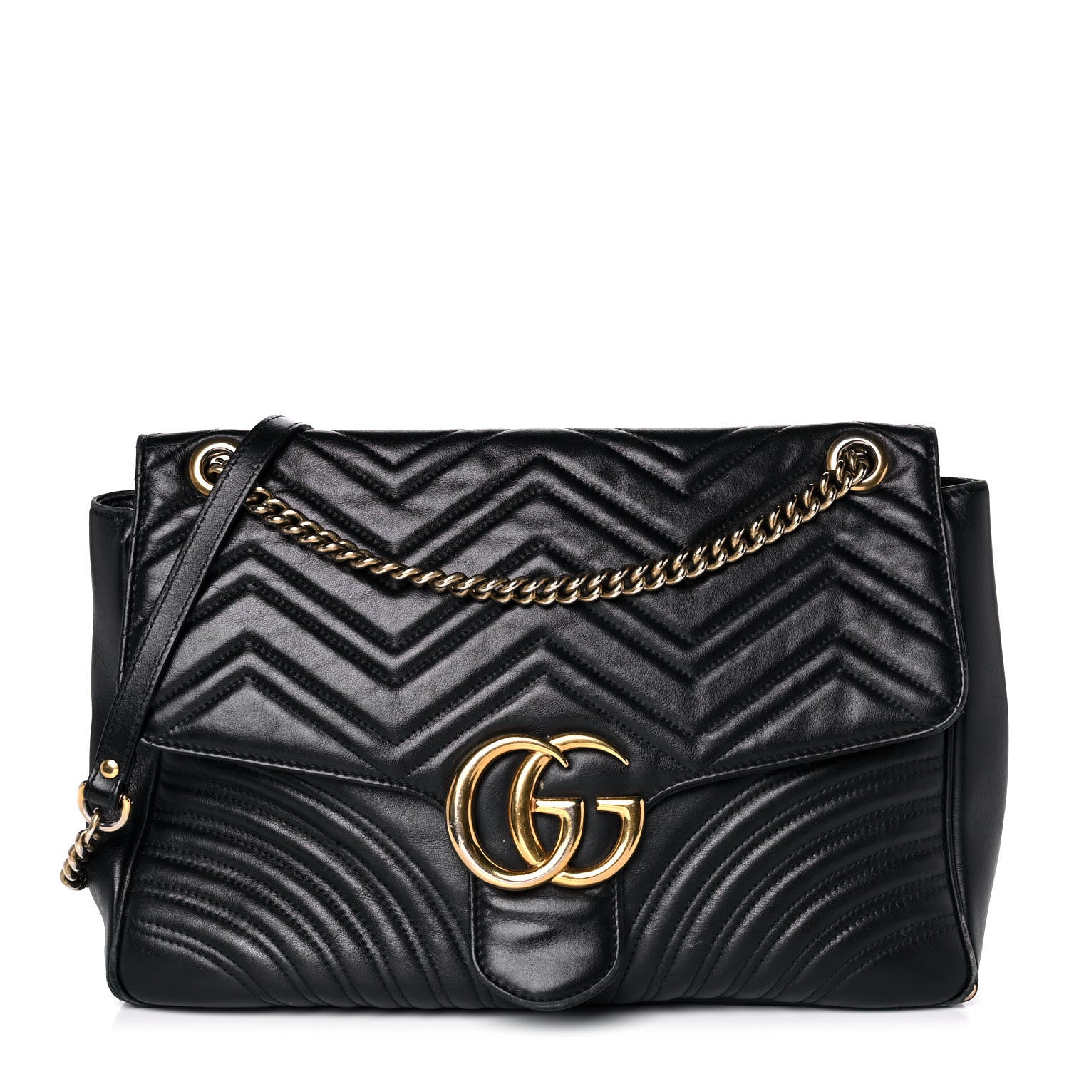 Gucci Calfskin Matelasse Large GG Marmont Shoulder Bag Black 1 of 15