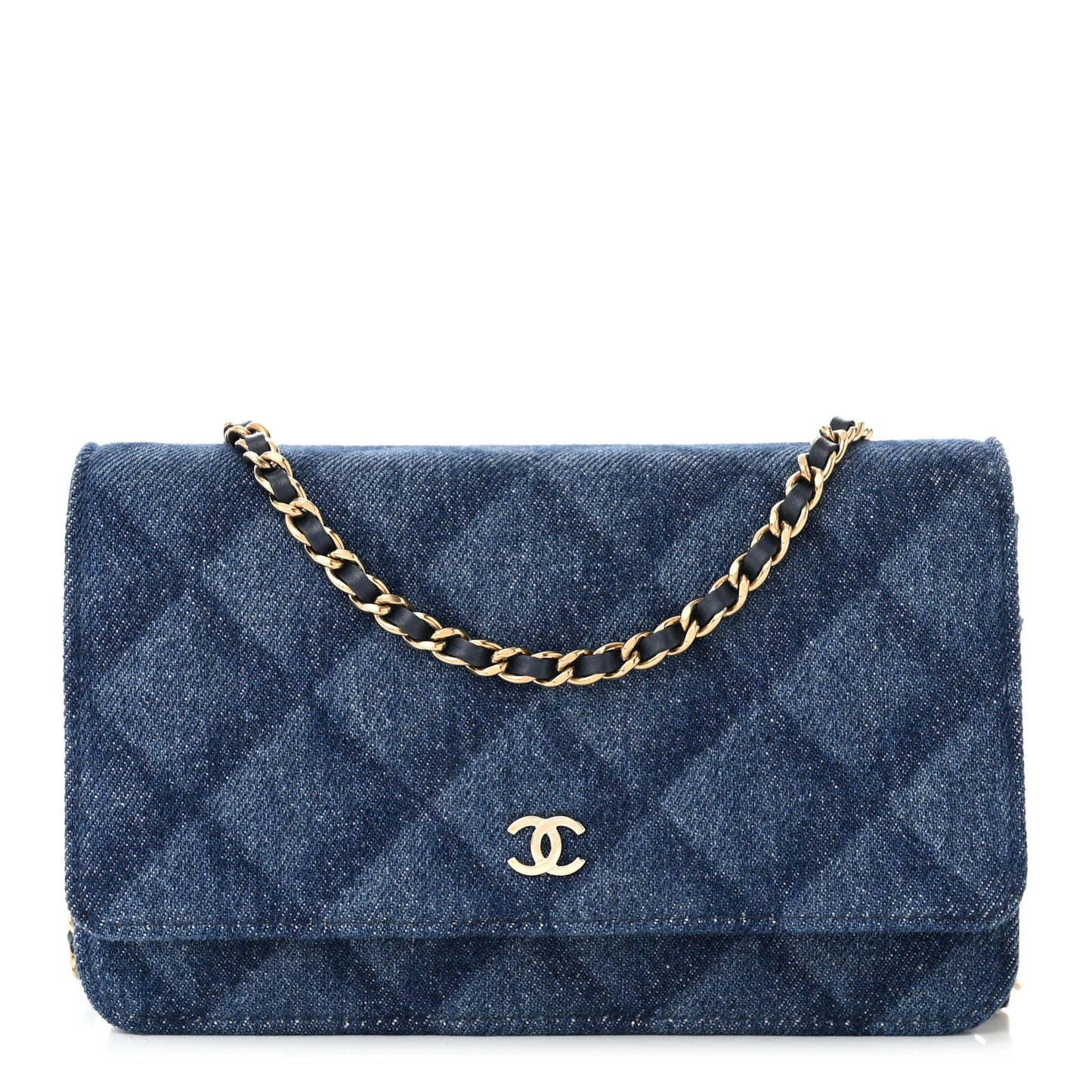 Denim Printed Wallet On Chain WOC Dark Blue