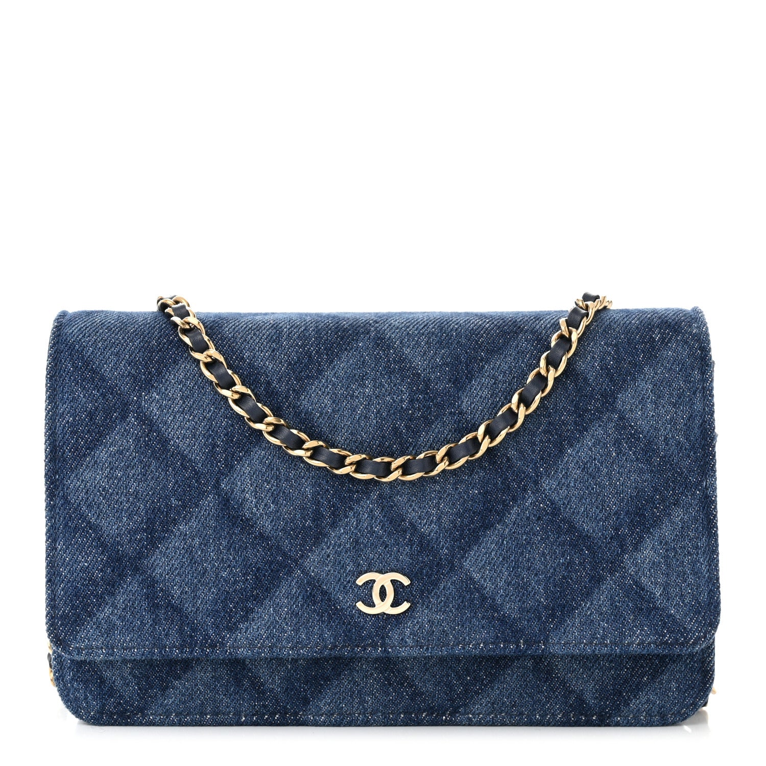 Chanel Denim Printed Wallet On Chain WOC Dark Blue 1 of 11
