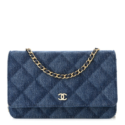 Chanel Denim Printed Wallet On Chain WOC Dark Blue 1 of 11