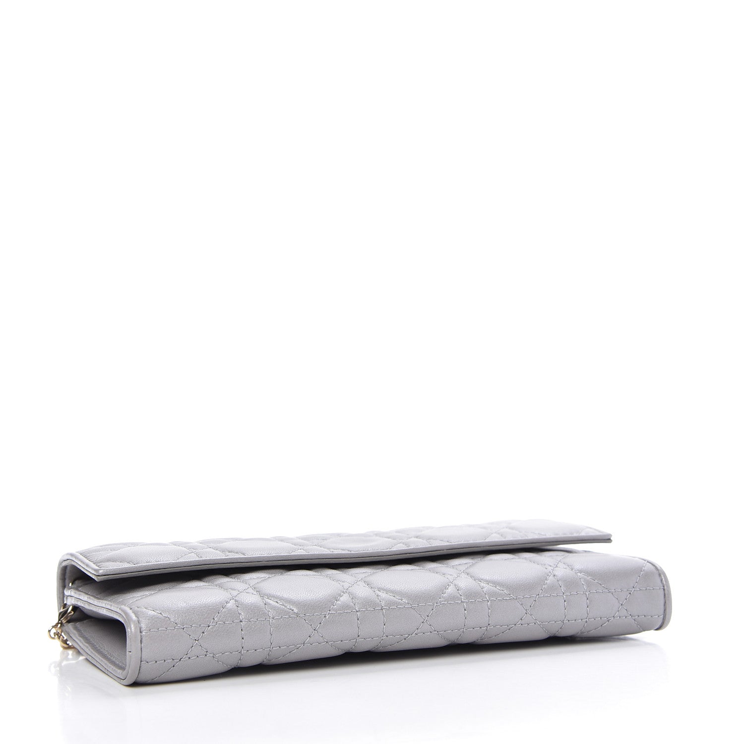 Christian Dior Metallic Lambskin Cannage Lady Dior Rendezvous Wallet On Chain Silver 4 of 11