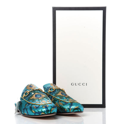 Gucci Iridescent Brocade Womens Princetown Slippers 35.5 Azure Multicolor Oro 9 of 9