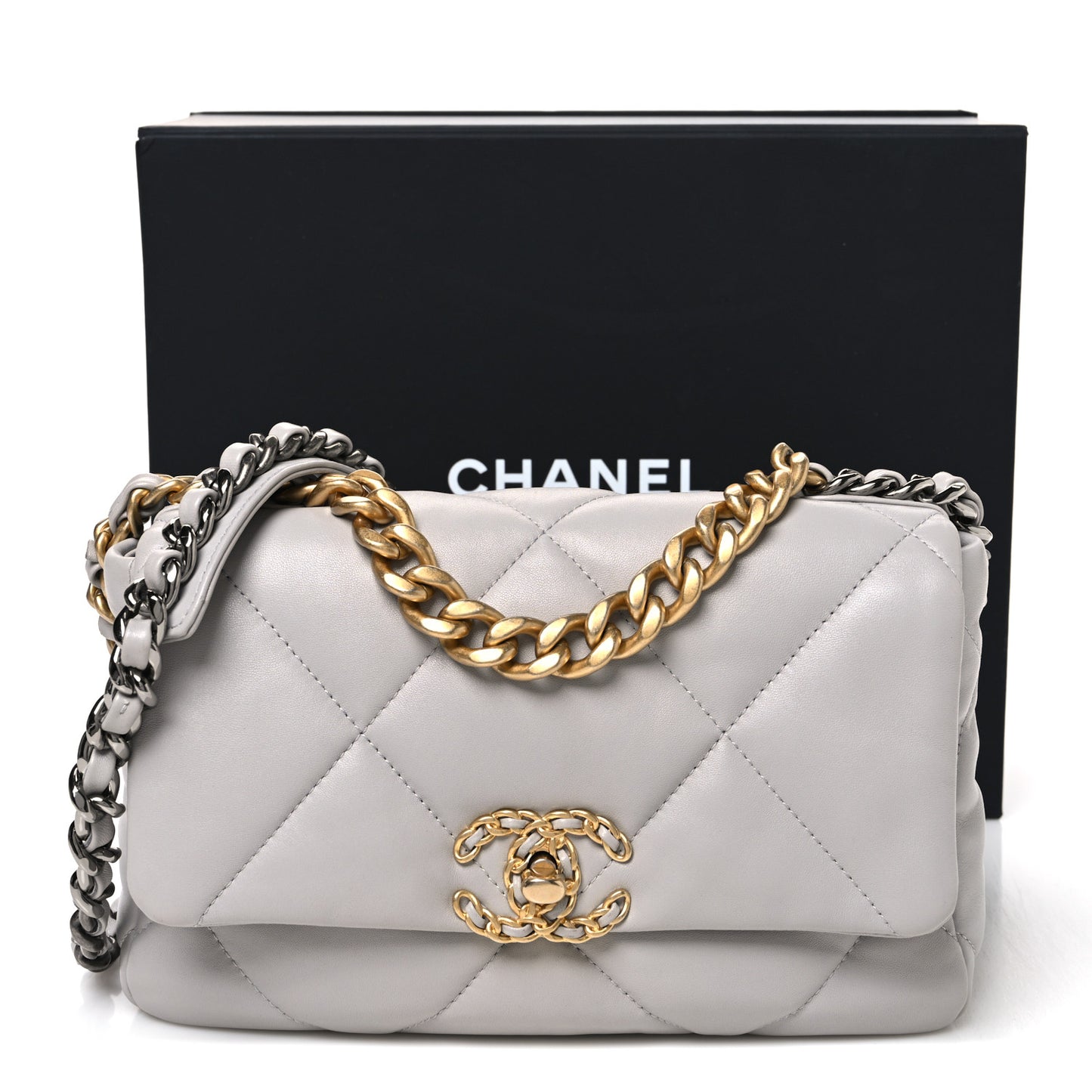Goatskin Quilted Medium Chanel 19 Flap Grey