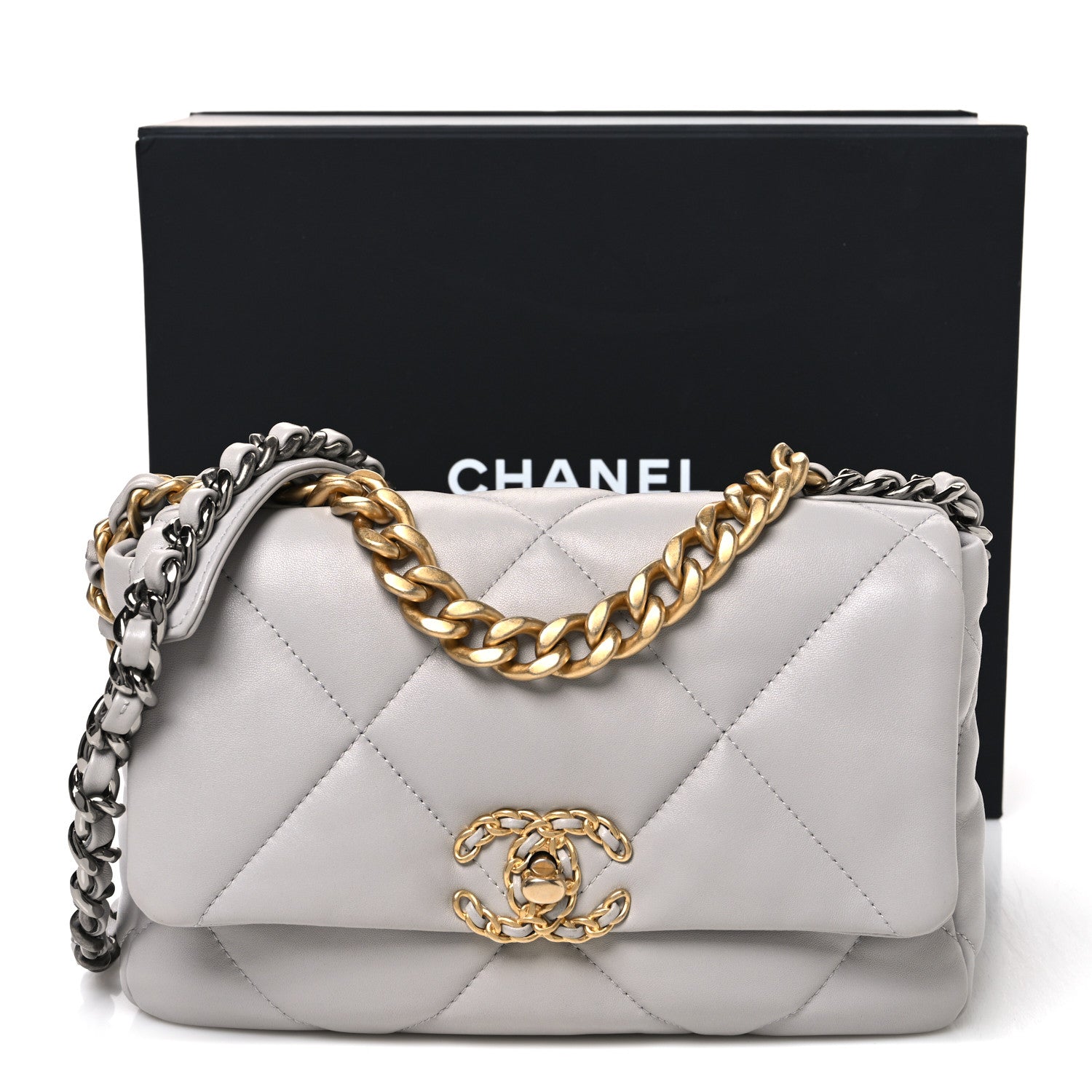Chanel Goatskin Quilted Medium Chanel 19 Flap Grey 11 of 11