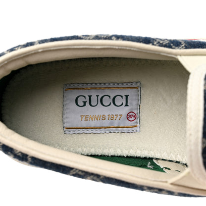 Gucci New Denim GG Monogram Womens 1977 Tennis Slip On 30mm Sneakers 37.5 Blue Tea Mystic White 6 of 7