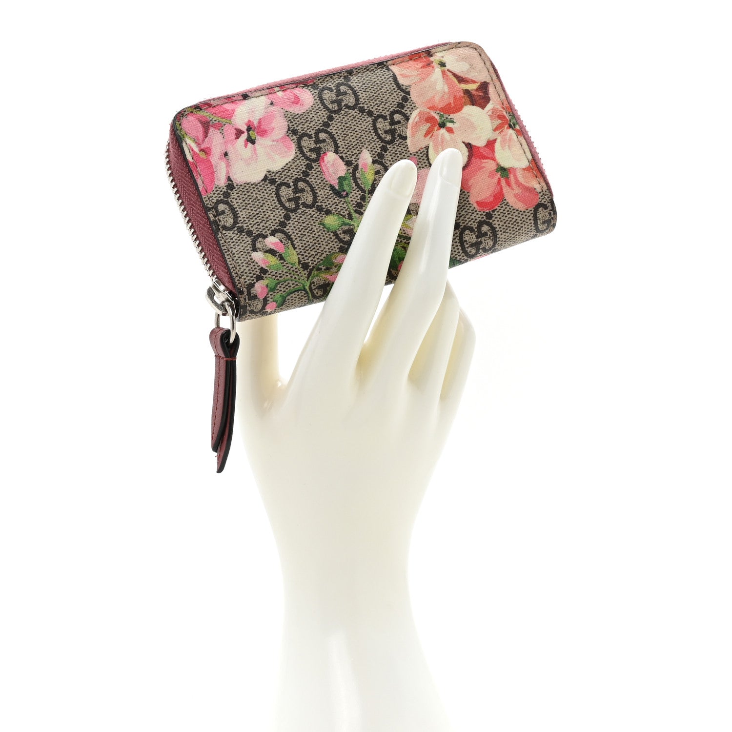 Gucci GG Supreme Monogram Blooms Zip Around Card Case Wallet Beige Multicolor Dry Rose 2 of 11