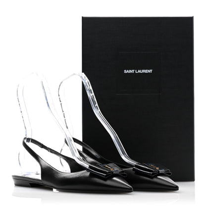 Saint Laurent Patent Smooth Lambskin Anais Slingback Flats 40.5 Navy Black 9 of 9
