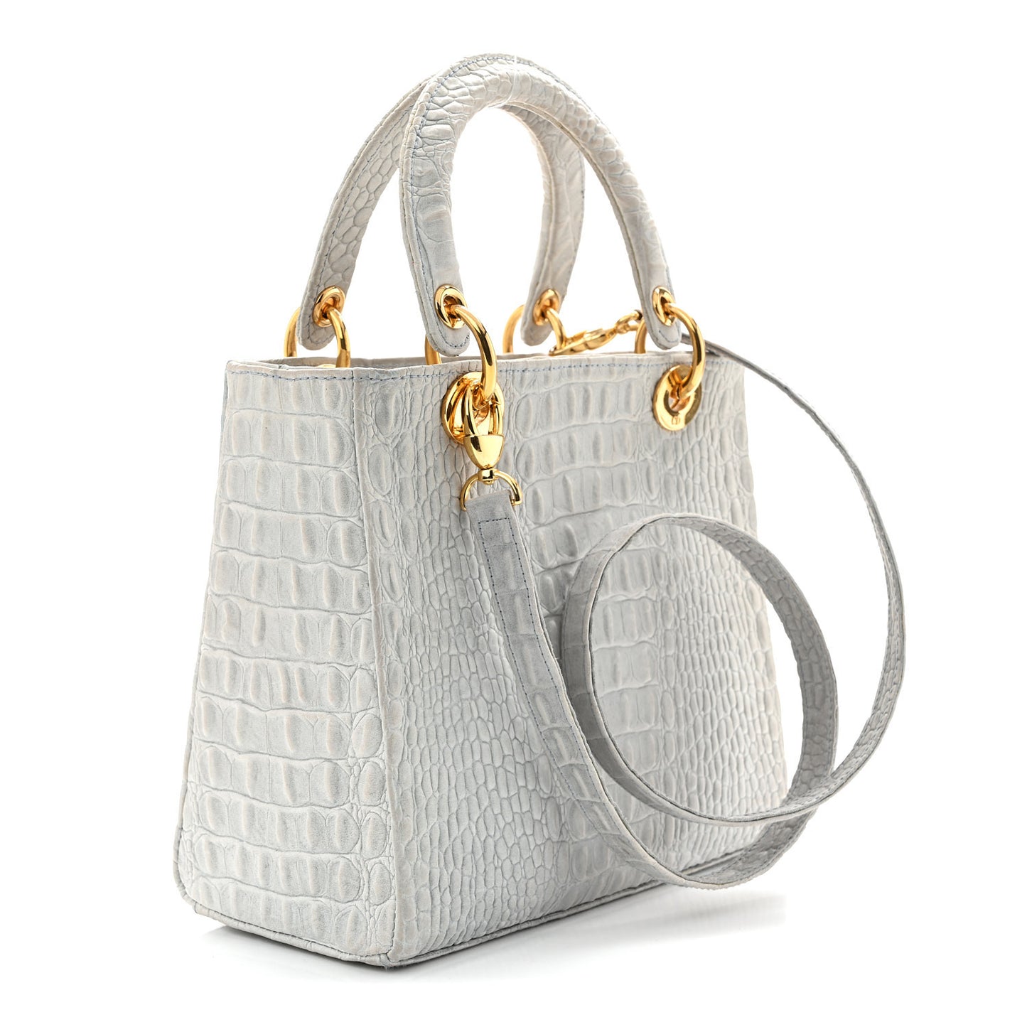 Calfskin Alligator Embossed Medium Lady Dior Light Blue