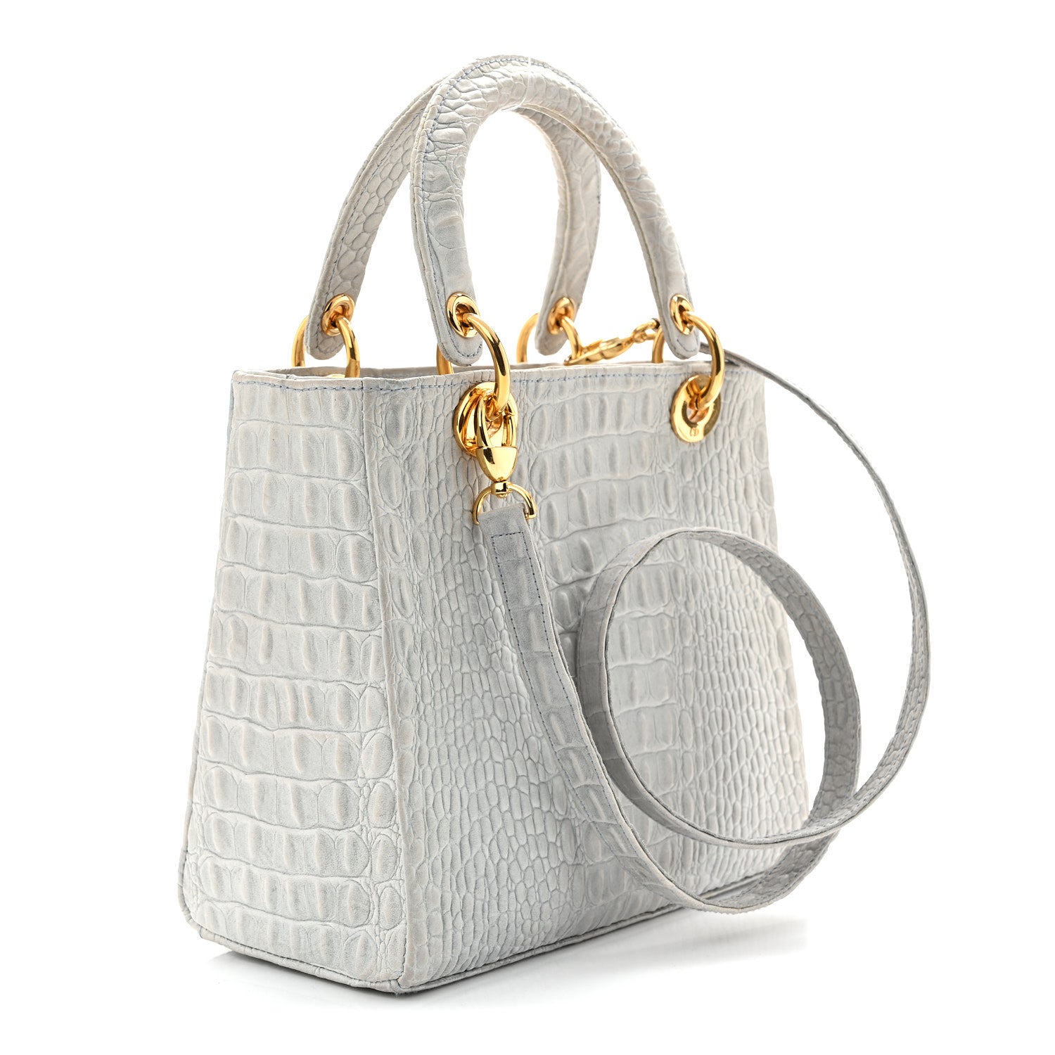 Christian Dior Calfskin Alligator Embossed Medium Lady Dior Light Blue 4 of 12