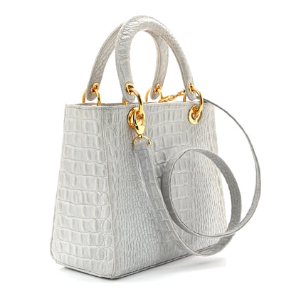 Christian Dior Calfskin Alligator Embossed Medium Lady Dior Light Blue 4 of 12