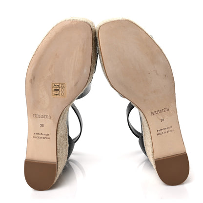 Hermes Goatskin Elda Espadrille Wedge Sandals 38 Black 5 of 8