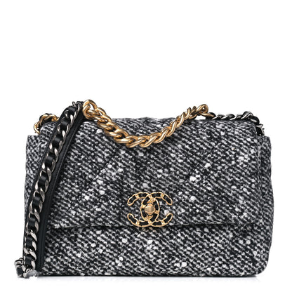 Chanel Tweed Quilted Medium Chanel 19 Flap Black White 1 of 5