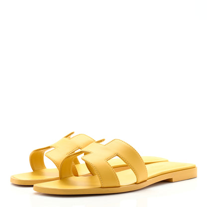 Hermes Calfskin Oran Sandals 37 Jaune Citron 3 of 9