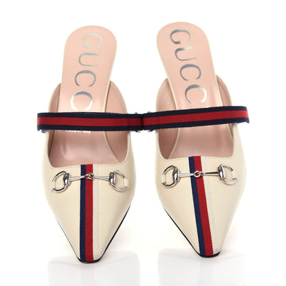 Gucci Malaga Kid Sylvie Web Cross Strap Mid-Heel Slides 39 Vintage White 5 of 11