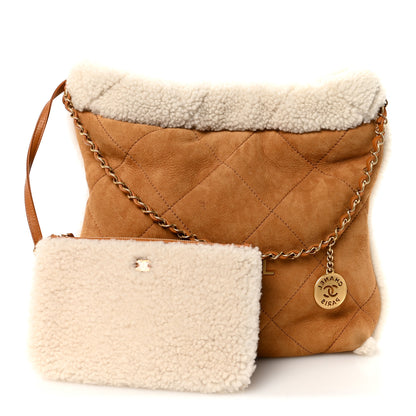 Chanel Suede Shearling Quilted Small Chanel 22 Brown White 3 of 11