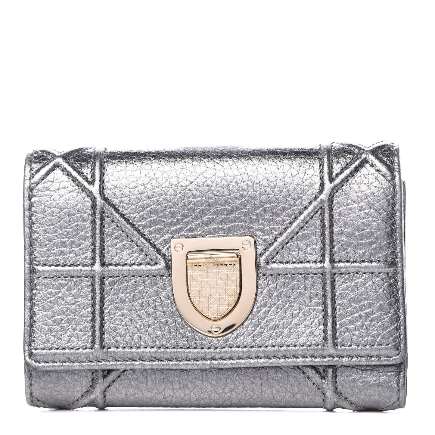 Metallic Grained Calfskin Cannage Diorama Elancee Wallet Silver