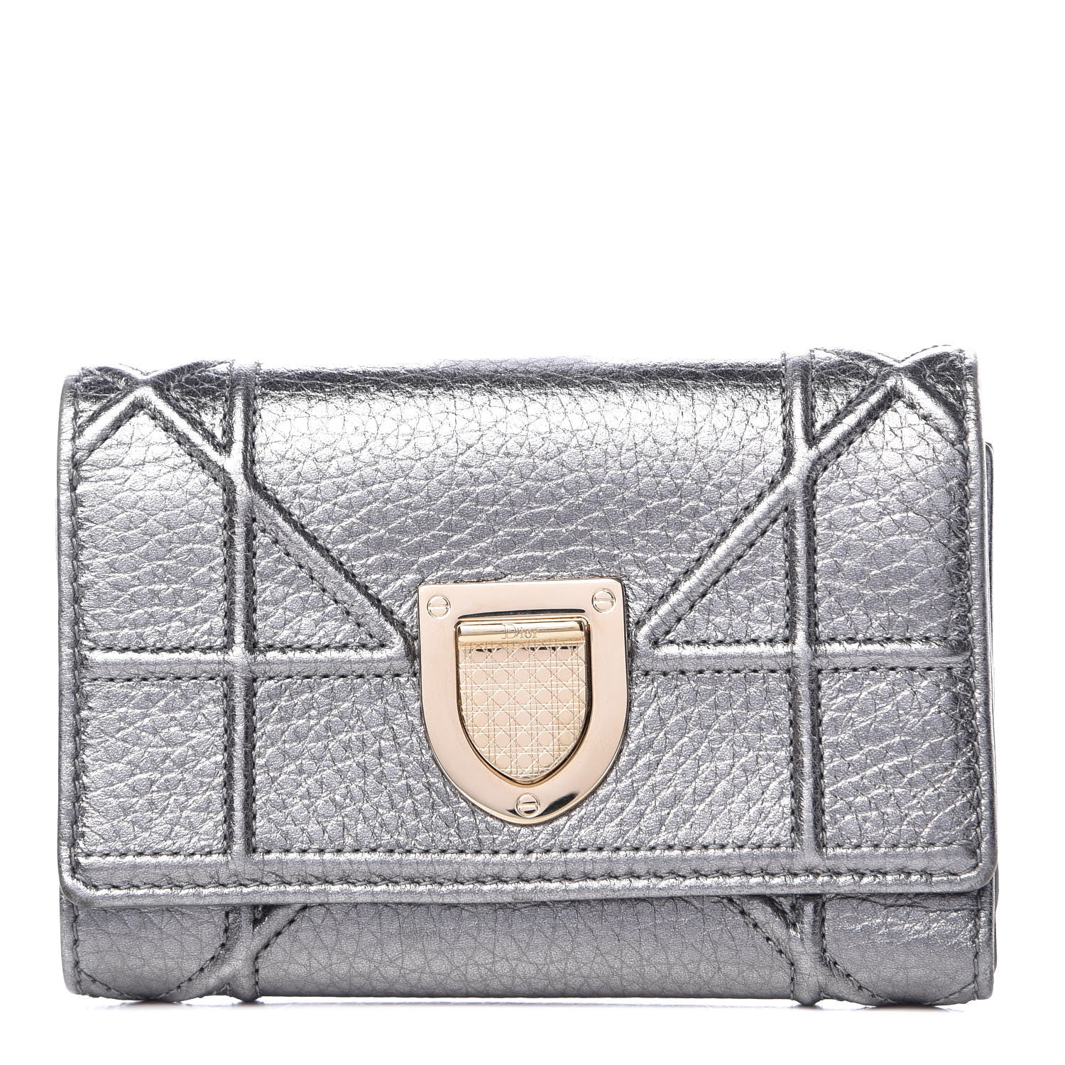 Christian Dior Metallic Grained Calfskin Cannage Diorama Elancee Wallet Silver 1 of 8