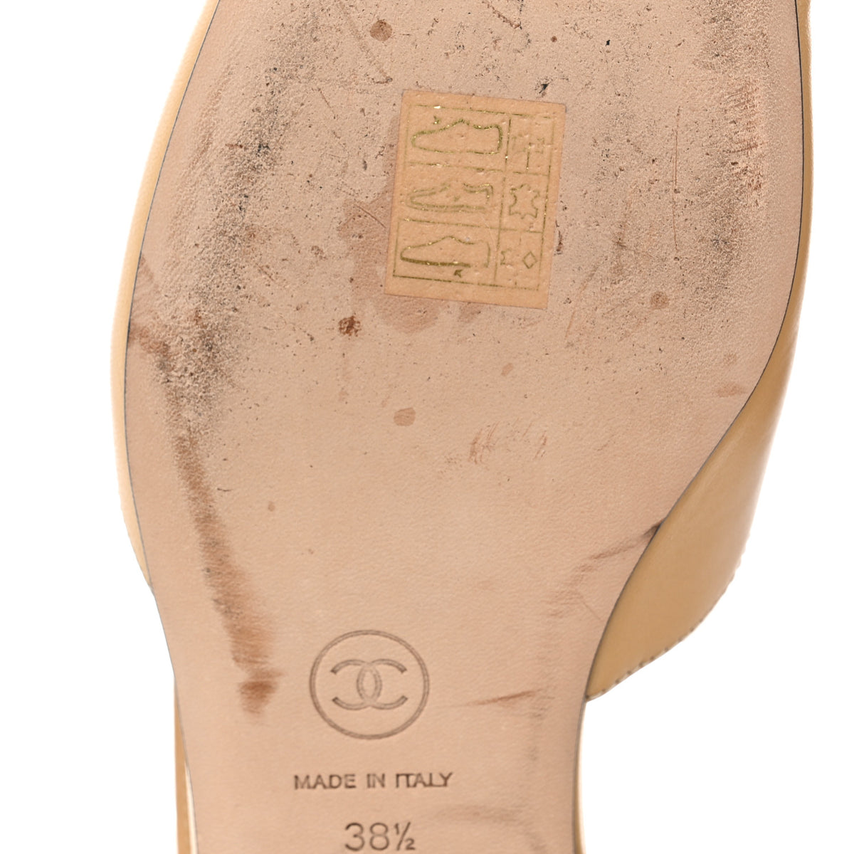 Goatskin Grosgrain Cap Toe CC Slingback Sandals 38.5 Beige Black