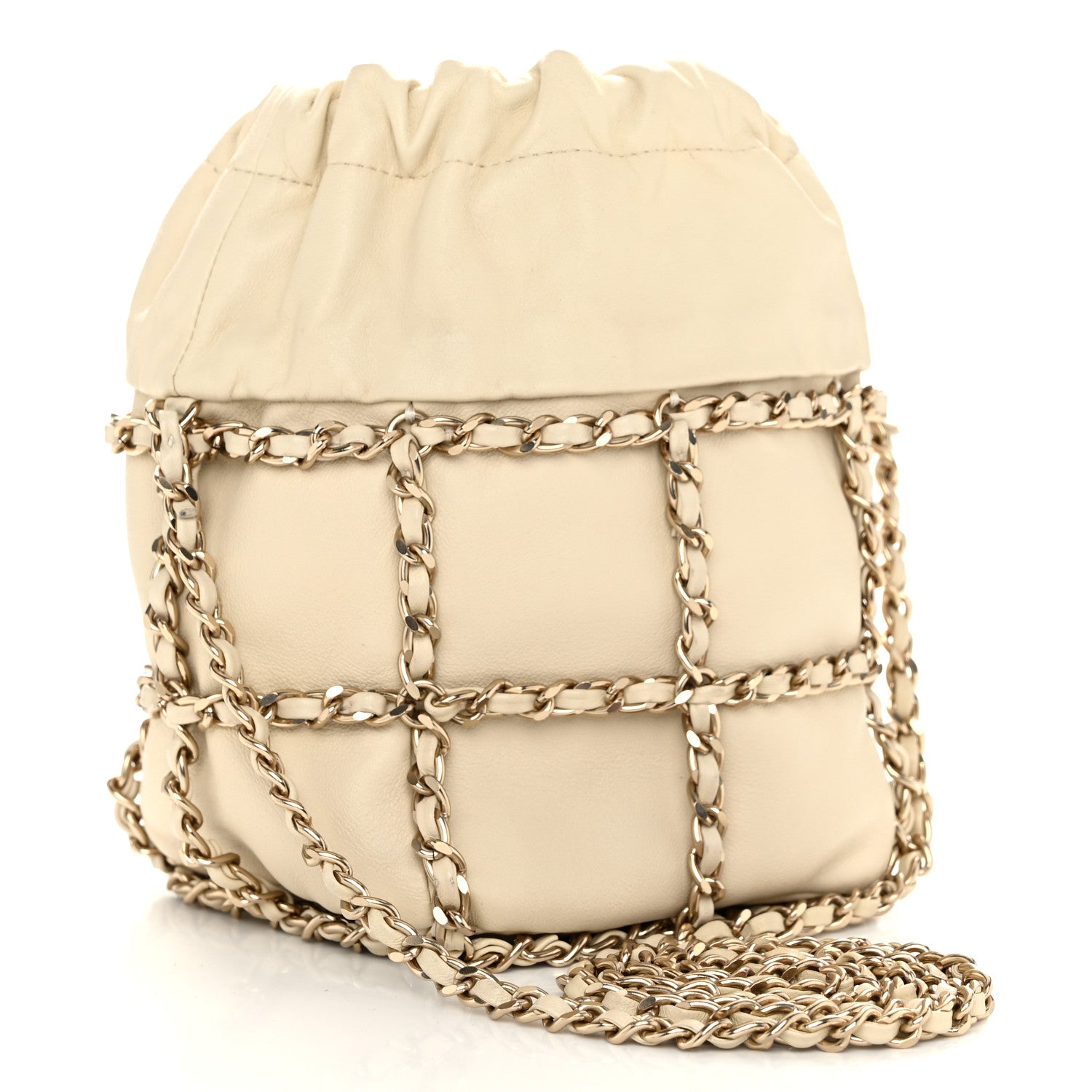 Chanel Lambskin Bucket Chain Drawstring Bag Beige 3 of 10
