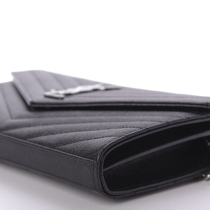 Saint Laurent Grain De Poudre Matelasse Chevron Monogram Chain Wallet Black 7 of 8
