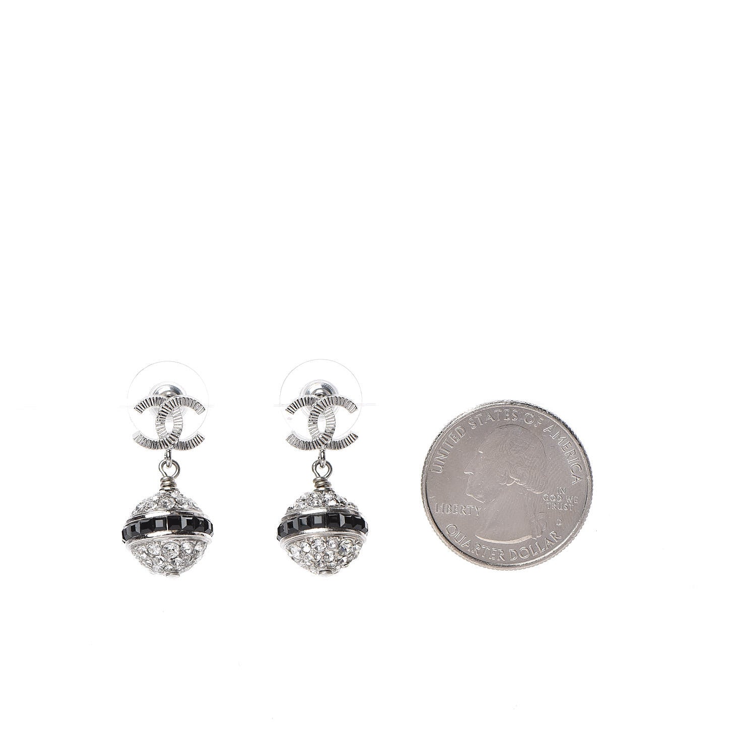 Chanel Crystal CC Drop Earrings Black Silver 2 of 5