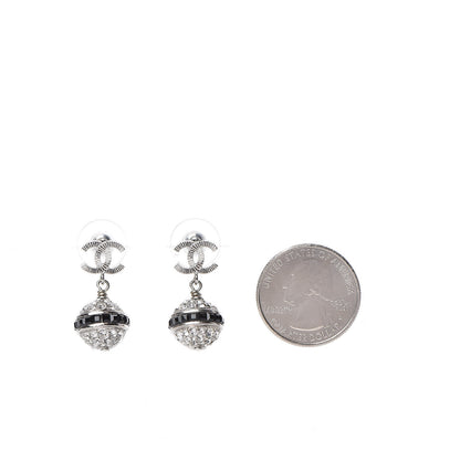 Chanel Crystal CC Drop Earrings Black Silver 2 of 5