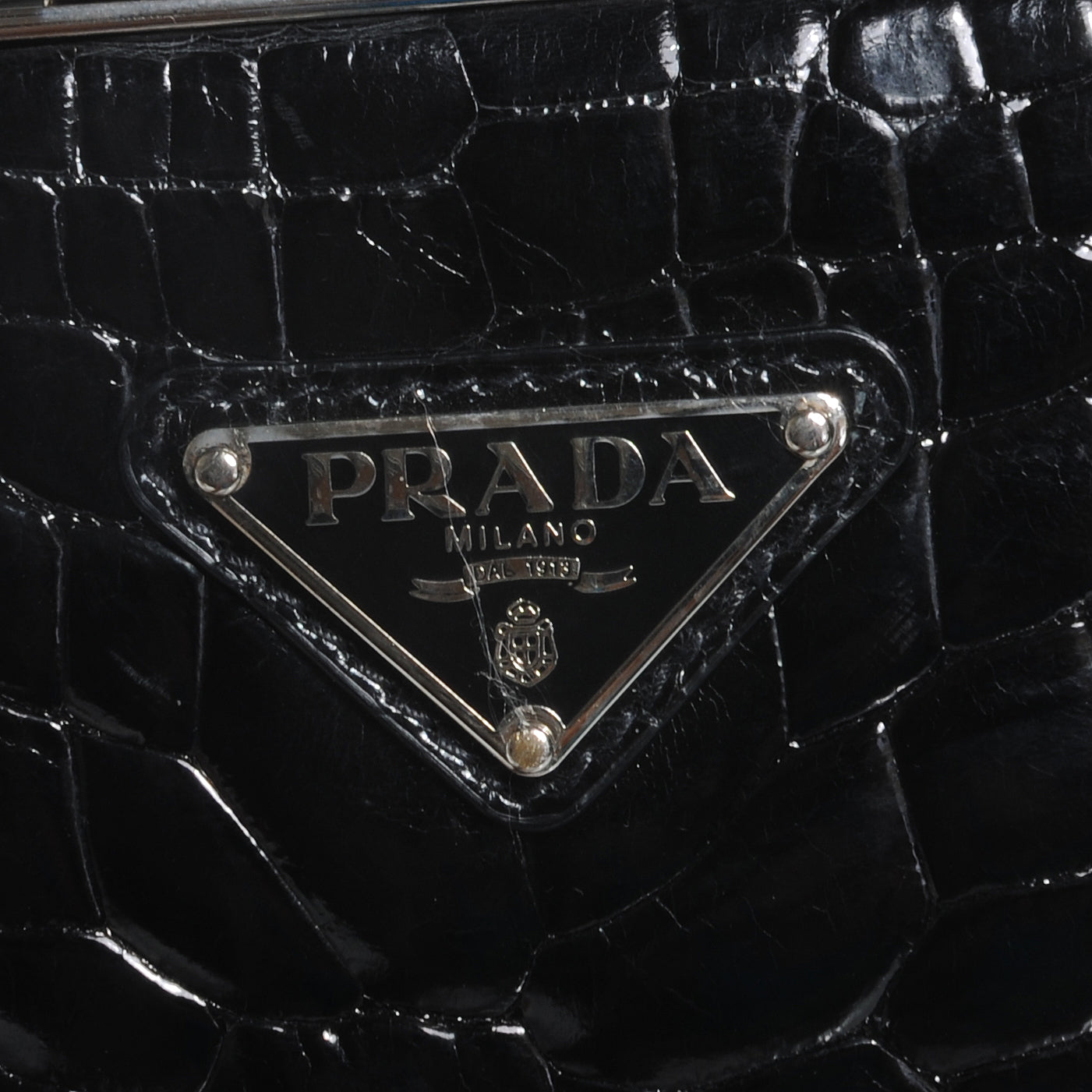 Prada Shiny Crocodile Framed Bag Black 5 of 9
